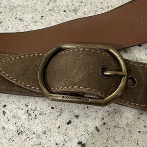 Vintage Dolce & Gabbana Olive Suede Belt with Brass Buckle